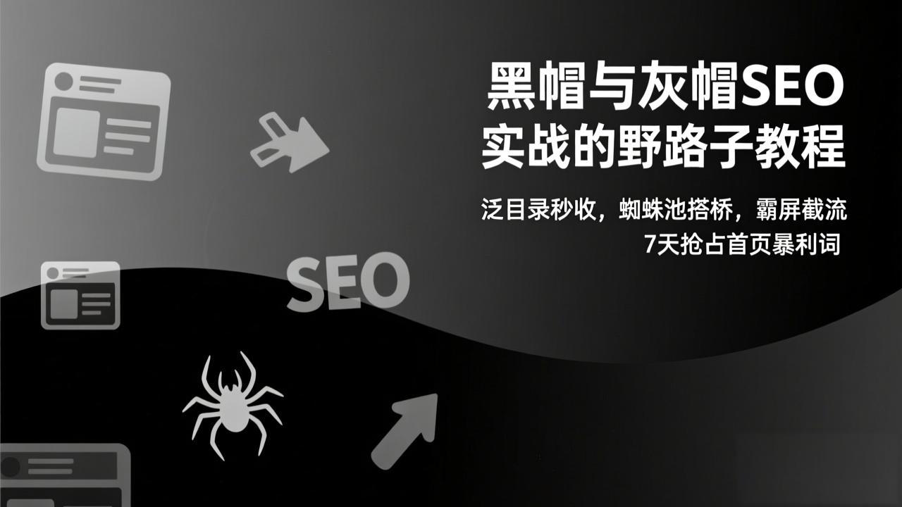 黑帽与灰帽SEO实战的野路子教程：泛目录秒收，蜘蛛池搭桥，霸屏截流，7天抢占首页暴利词-智富思维学堂
