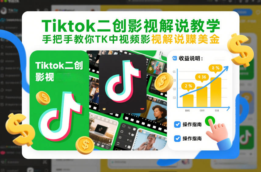 Tiktok二创影视解说教学，手把手教你TK中视频影视解说賺美金(更新26年1月)-智富思维学堂