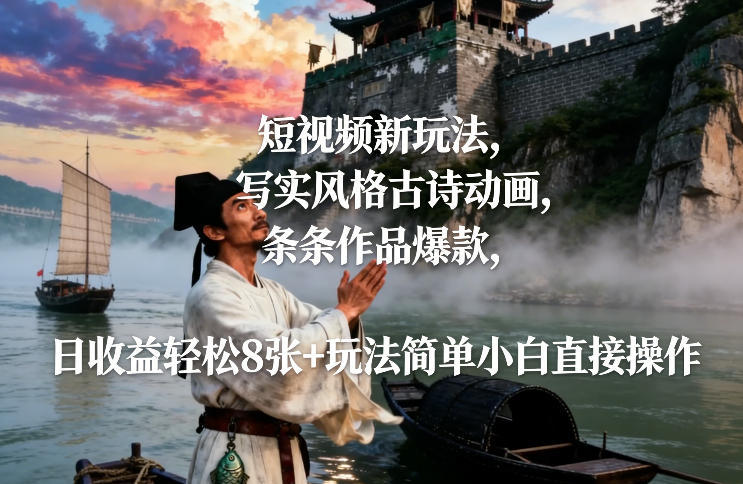 短视频新玩法，写实风格古诗动画，条条作品爆款，日收益轻松8张+玩法简单小白直接操作-智富思维学堂