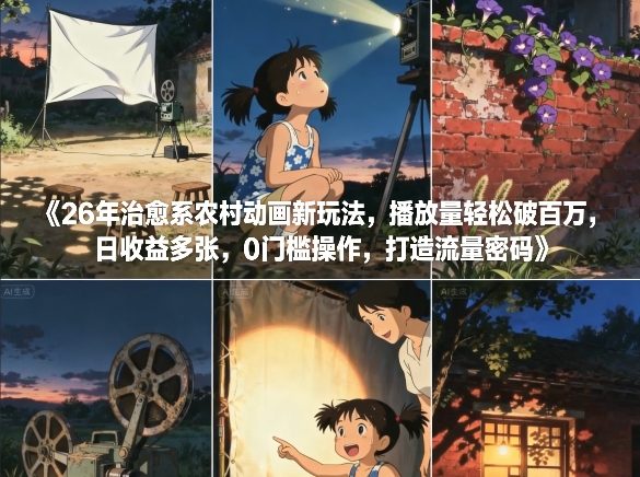 26年治愈系农村动画新玩法,播放量轻松破百万,日收益多张,0门槛操作,打造流量密码-智富思维学堂