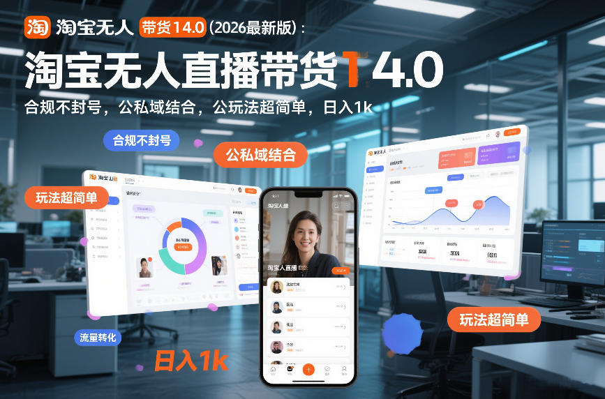 淘宝无人直播带货14.0(2026最新版):合规不封号,公私域结合,玩法超简单,日入1k+【揭秘】-智富思维学堂