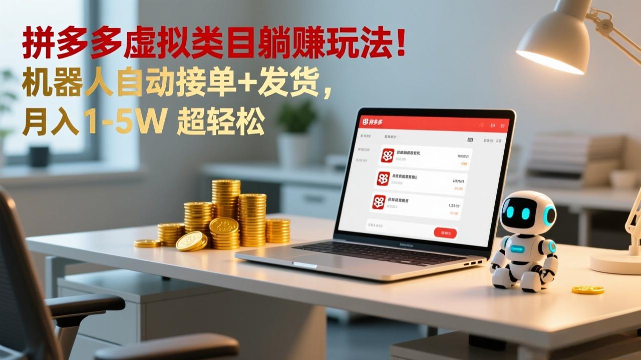多多虚拟类目躺赚玩法！机器人自动接单+发货，月入 1-5W 超轻松-智富思维学堂
