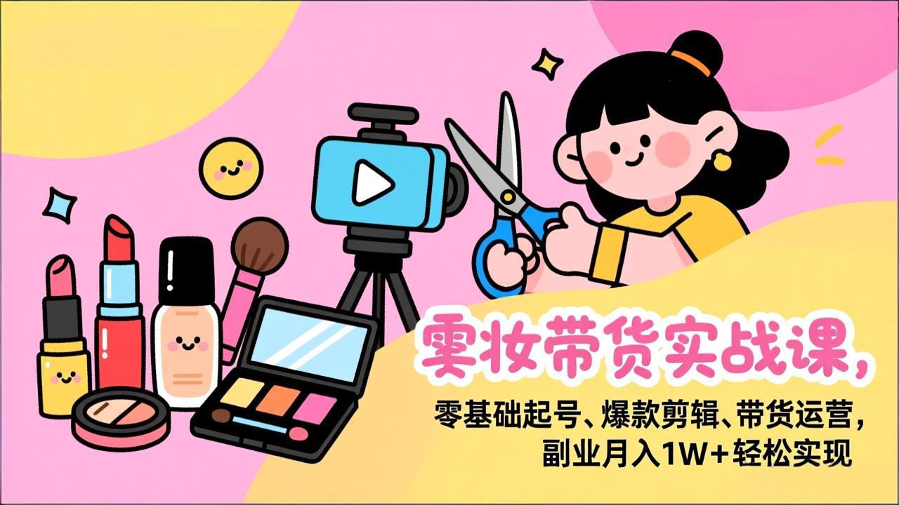 美妆带货实战课，零基础起号、爆款剪辑、带货运营，副业月入1W+轻松实现-智富思维学堂