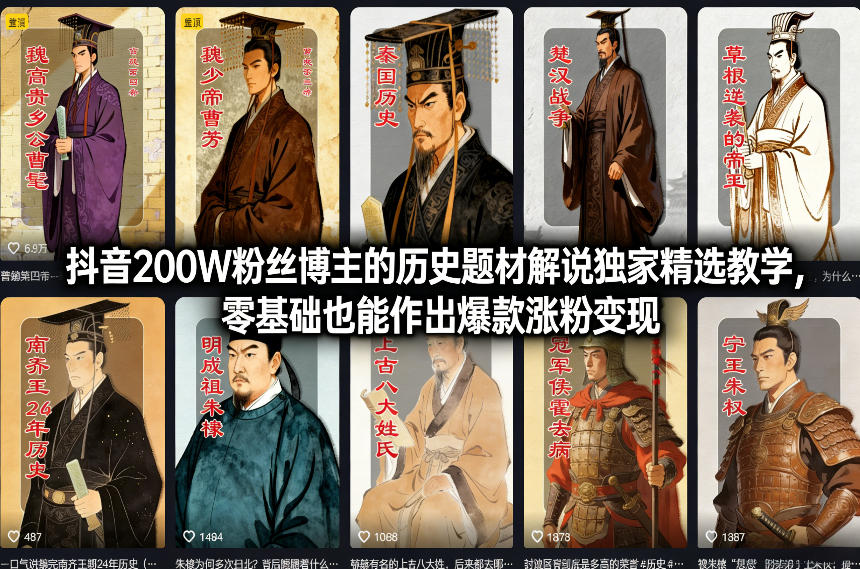 抖音200W粉丝博主的历史题材解说独家精选教学,零基础也能作出爆款涨粉变现-智富思维学堂