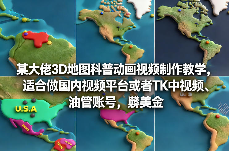某大佬3D地图科普动画视频制作教学，适合做国内视频平台或者TK中视频、油管账号，賺美金-智富思维学堂