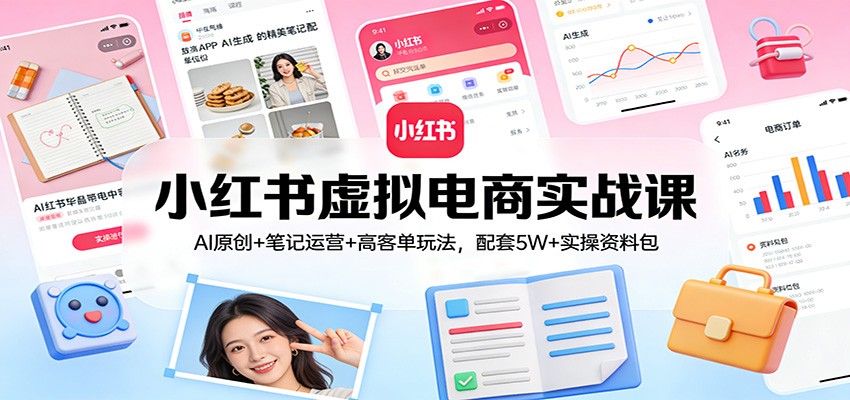 小红书虚拟电商实战课:AI原创+笔记运营+高客单玩法,配套5W+实操资料包-智富思维学堂