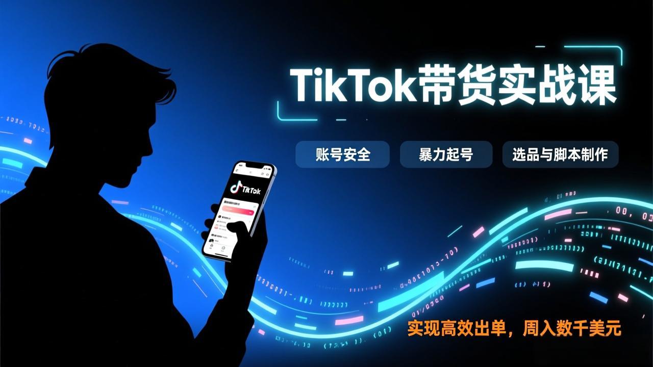 TikTok带货实战课，涵盖账号安全、暴力起号、选品与脚本制作，实现高效出单，周入数千美元-智富思维学堂