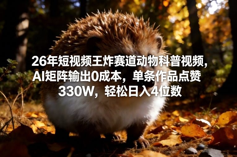 26年短视频王炸赛道动物科普视频,AI矩阵输出0成本,单条作品点赞330W,轻松日入4位数-智富思维学堂