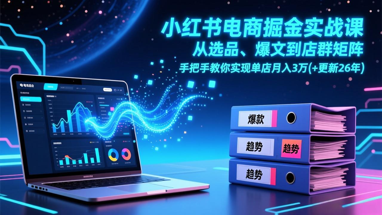 小红书电商掘金实战课，从选品、爆文到店群矩阵，手把手教你实现单店月入3万+(更新26年-智富思维学堂