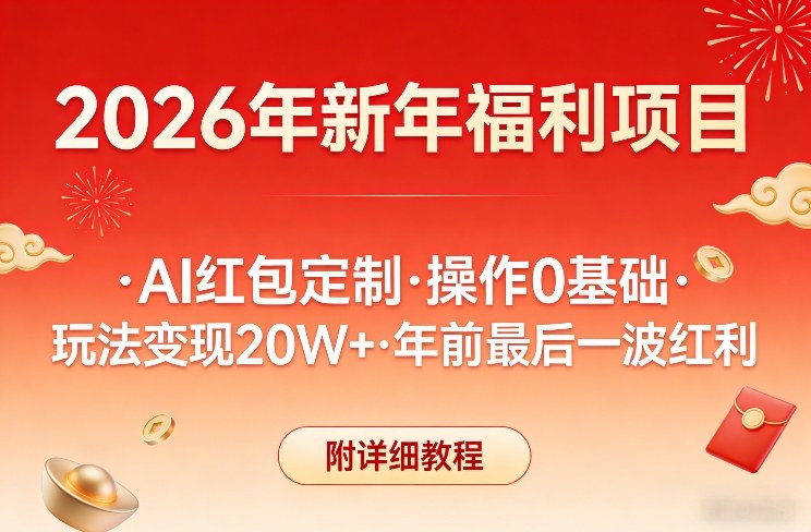 新年福利项目,AI红包定制,操作0基础,玩法变现20W+年前最后一波红利,附详细教程-智富思维学堂