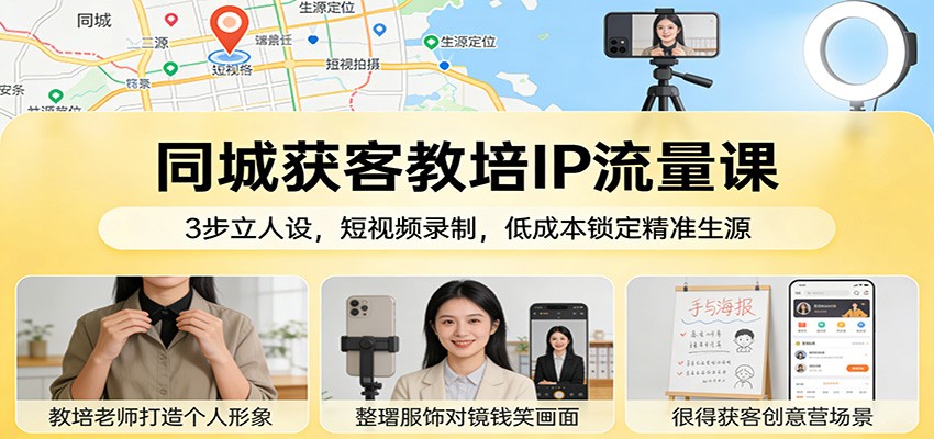 同城获客教培IP流量课:3步立人设,短视频录制,低成本锁定精准生源-智富思维学堂