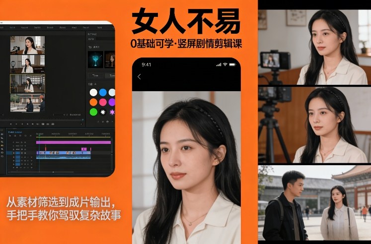 0基础可学！《女人不易》竖屏剧情剪辑课，从素材筛选到成片输出，手把手教你驾驭复杂故事-智富思维学堂