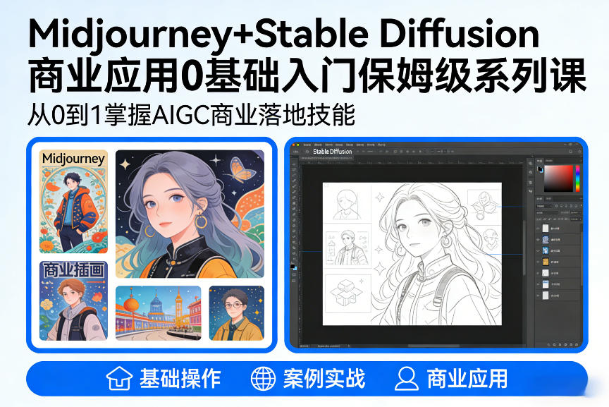 AIGC商业应用Midjourney+Stable Diffusion教程，0基础入门保姆级系列课-智富思维学堂
