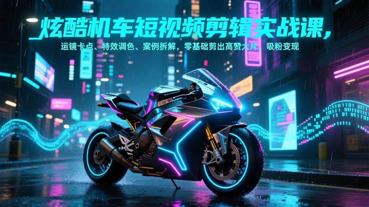 炫酷机车短视频剪辑实战课，运镜卡点、特效调色、案例拆解，零基础剪出高赞大片，吸粉变现-智富思维学堂