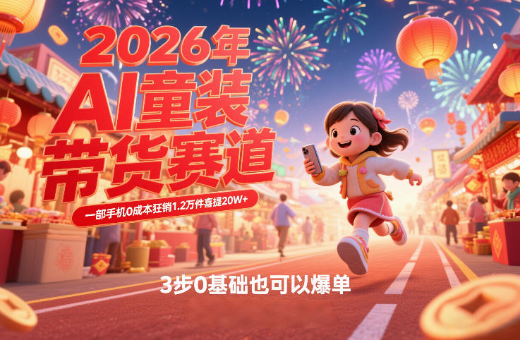 AI童装新春带货赛道，一部手机0成本狂销1.2万件喜提20W+，3步0基础也可以爆单-智富思维学堂