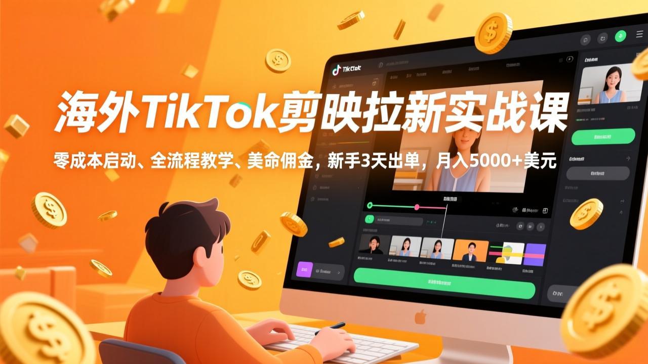 海外TikTok剪映拉新实战课，零成本启动、全流程教学、美金佣金，新手3天出单，月入5000+美元-智富思维学堂