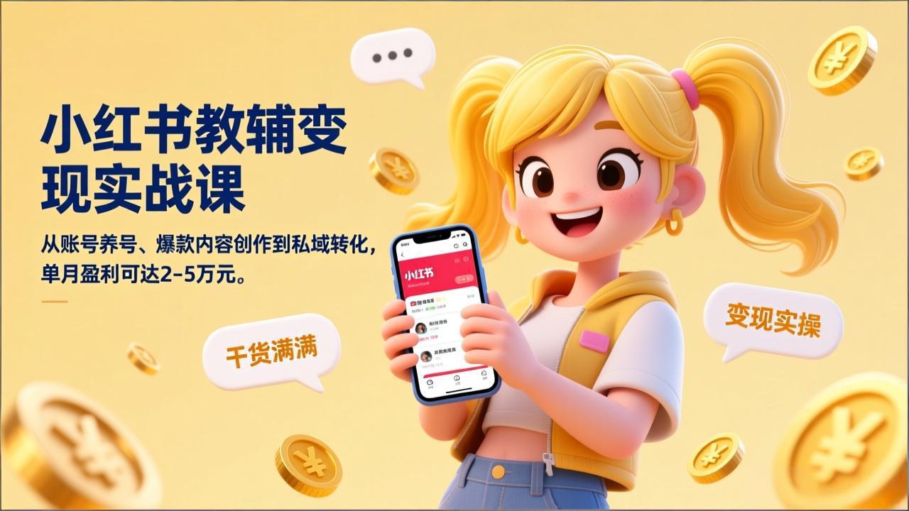小红书教辅变现实战课,从账号养号、爆款内容创作到私域转化,单月盈利可达2-5万元-智富思维学堂