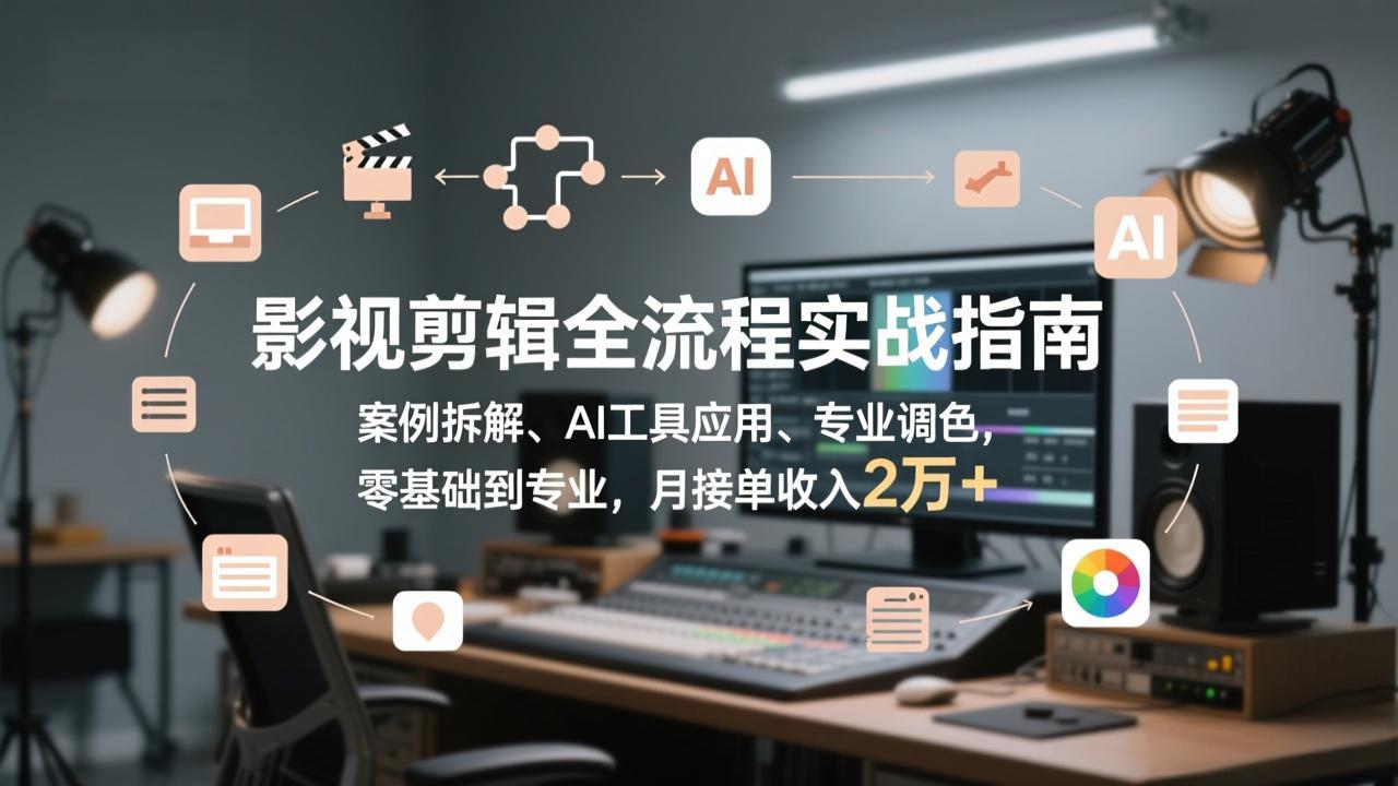 影视剪辑全流程实战指南,案例拆解、AI工具应用、专业调色,零基础到专业,月接单收入2万+-智富思维学堂