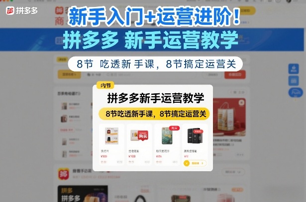 新手入门+运营进阶!拼多多新手运营教学,8节吃透新手课,8节搞定运营关-智富思维学堂