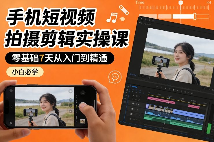 手机短视频拍摄剪辑实操课，零基础7天从入门到精通，小白必学-智富思维学堂