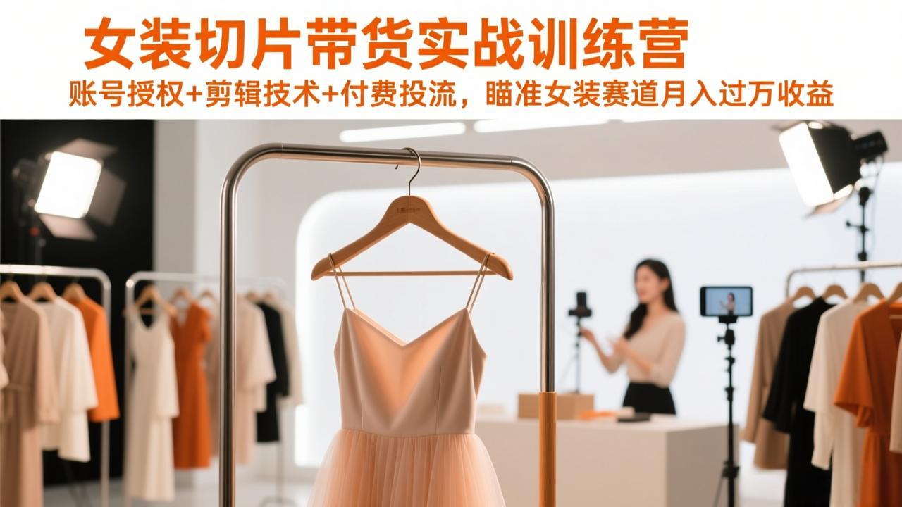 女装切片带货实战训练营，账号授权+剪辑技术+付费投流，瞄准女装赛道月入过万收益-智富思维学堂