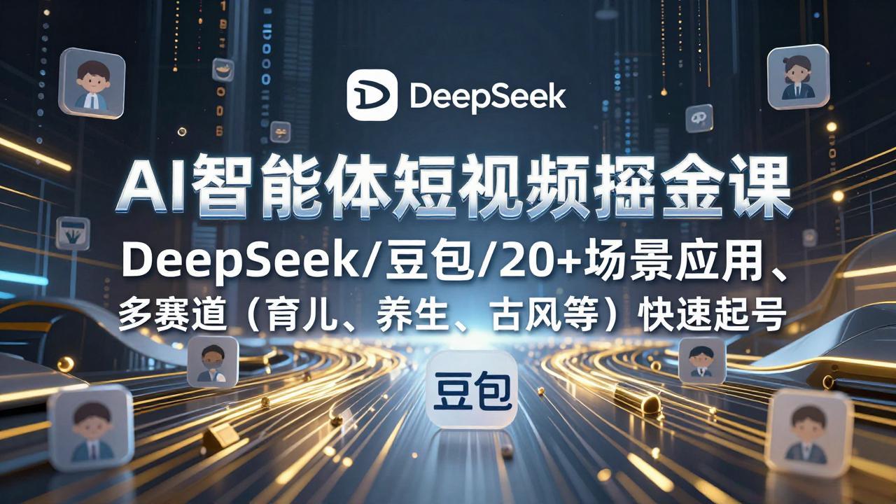 AI智能体短视频掘金课，DeepSeek/豆包/20+场景应用、多赛道(育儿、养生、古风等-智富思维学堂