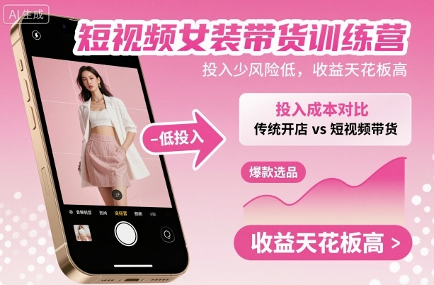 短视频女装带货训练营,投入少风险低,收益天花板高-智富思维学堂