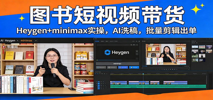 图书短视频带货：Heygen+minimax实操，AI洗稿 ，批量剪辑出单-智富思维学堂