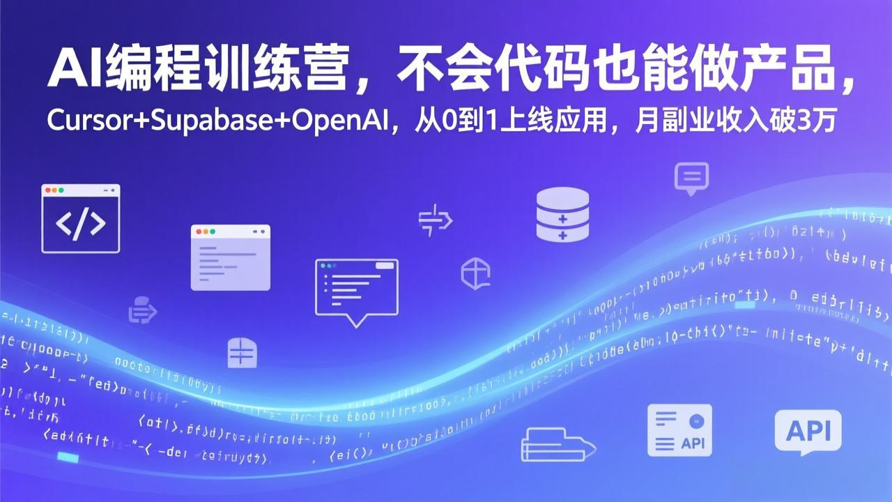 AI编程训练营,不会代码也能做产品,Cursor+Supabase+OpenAI,从0到1上线应用,月副业收入破3万-智富思维学堂