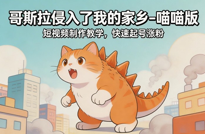 哥斯拉侵入了我的家乡–喵喵版短视频制作教学，快速起号涨粉-智富思维学堂
