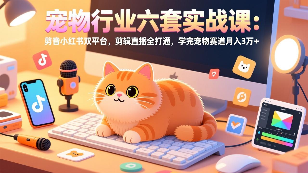 宠物行业六套实战课：抖音小红书双平台，剪辑直播全打通，学完宠物赛道月入3万+-智富思维学堂