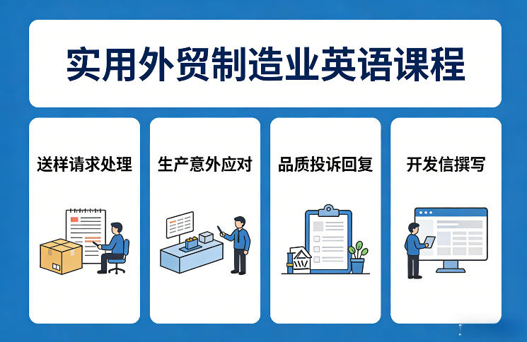 实用外贸制造业英语课程，教你专业处理送样请求、应对生产意外、回复品质投诉、撰写开发信等-智富思维学堂