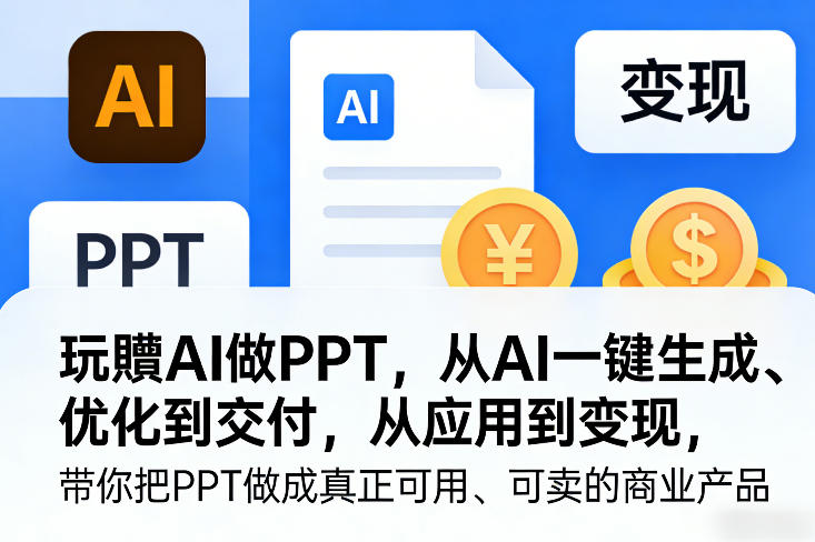 玩賺AI做PPT，从AI一键生成、优化到交付，从应用到变现，带你把PPT做成真正可用、可卖的商业产品-智富思维学堂