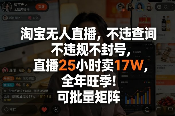 淘宝无人直播，不违规不封号，直播25小时卖17W，全年旺季！可批量矩阵【揭秘】-智富思维学堂