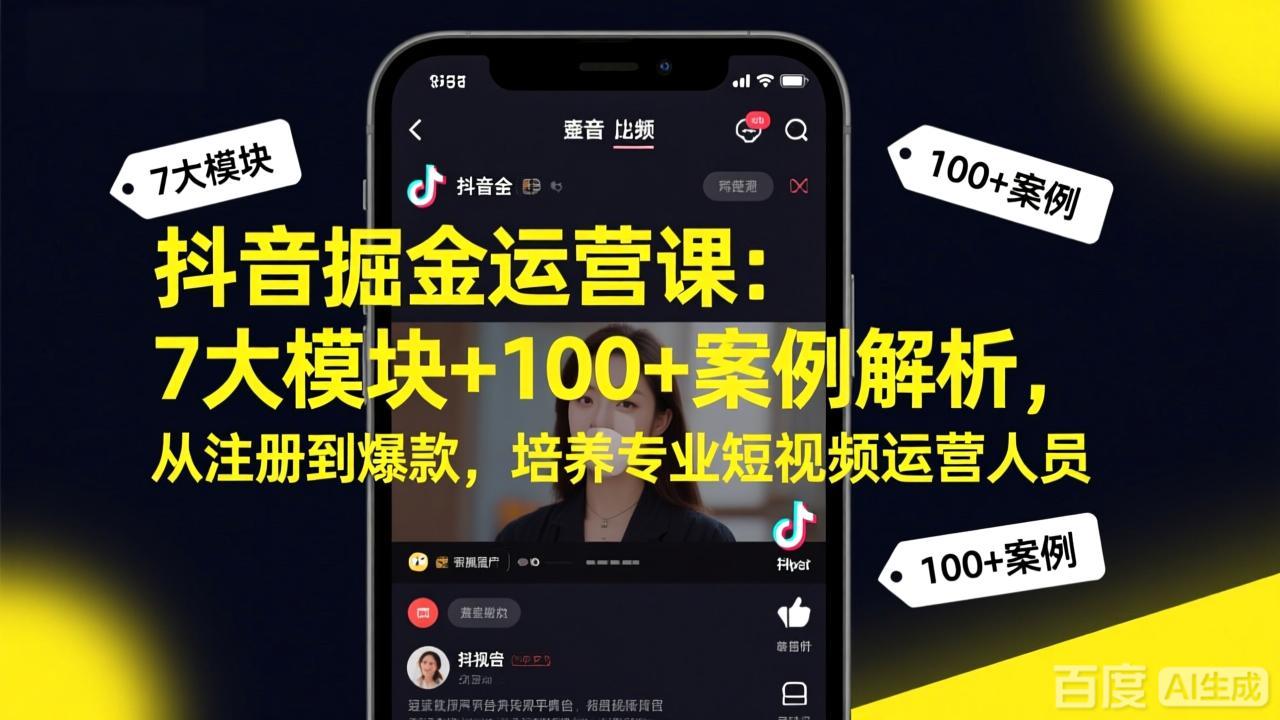 抖音掘金运营课：7大模块+100+案例解析，从注册到爆款，培养专业短视频运营人员-智富思维学堂