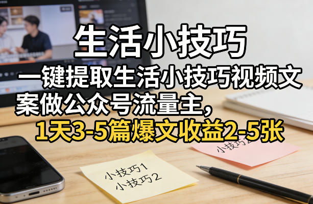 一键提取生活小技巧视频文案做公众号流量主，1天3-5篇爆文收益2-5张-智富思维学堂