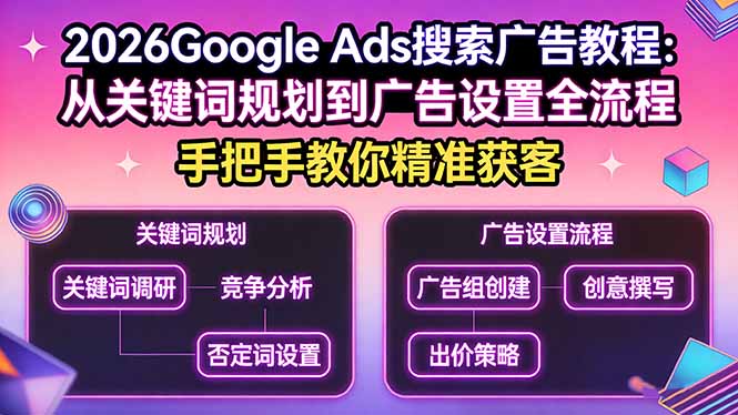 2026Google Ads搜索广告教程：从关键词规划到广告设置全流程，手把手教你精准获客-智富思维学堂