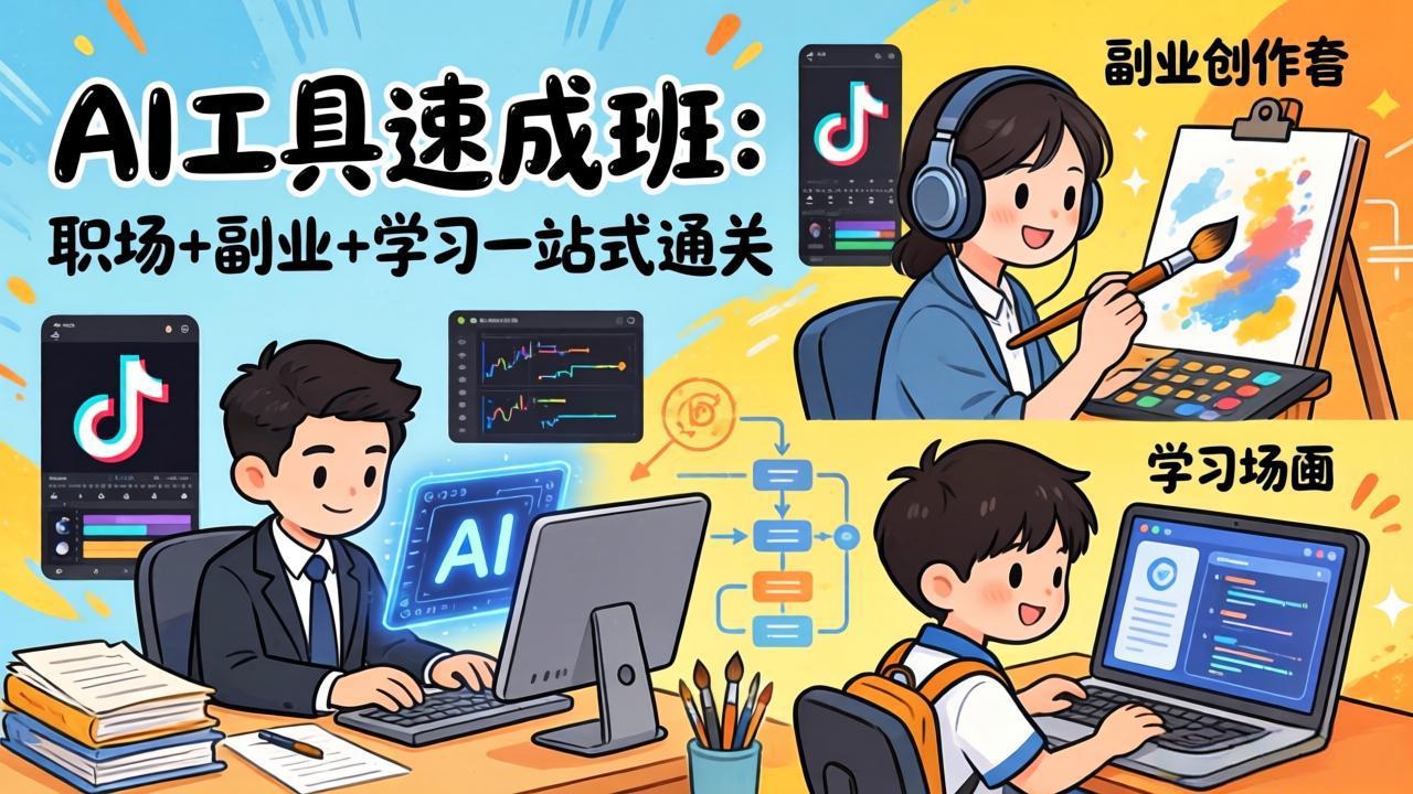 AI工具速成班:职场+副业+学习一站式通关,20+爆款类型+剪映技巧+抖音算法,0基础快速上手-智富思维学堂