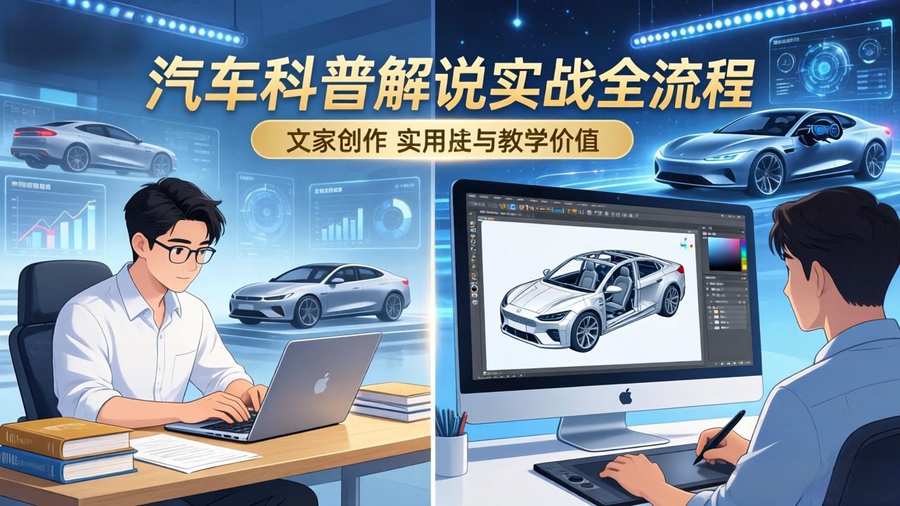 抖音汽车科普解说实战：文案+动画+画面处理+去水印全流程，打造专业汽车科普视频-智富思维学堂