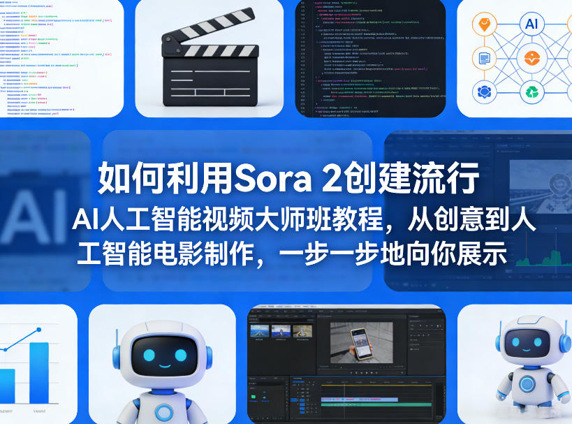 如何利用Sora 2创建流行AI人工智能视频大师班教程，从创意到人工智能电影制作，一步一步地向你展示-智富思维学堂