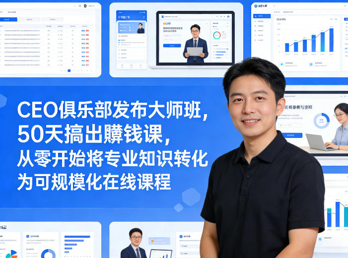 CEO俱乐部发布大师班，50天搞出賺钱课，从零开始将专业知识转化为可规模化在线课程-智富思维学堂