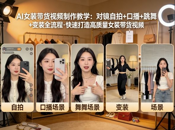 AI女装带货视频制作教学，对镜自拍、口播、跳舞、变装全流程，快速打造高质量女装带货视频-智富思维学堂