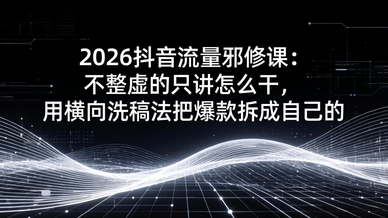 2026抖音流量邪修课：不整虚的只讲怎么干，用横向洗稿法把爆款拆成自己的-智富思维学堂