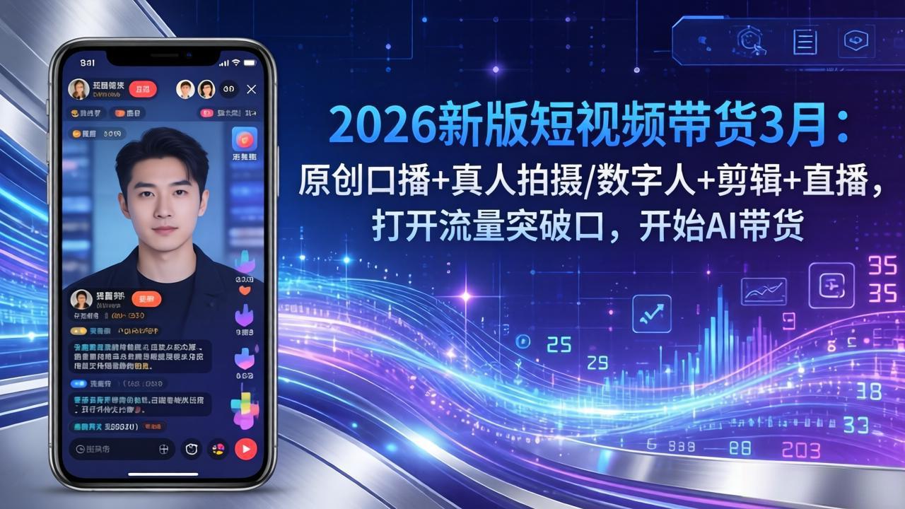 2026新版短视频带货3月:原创口播+真人拍摄/数字人+剪辑+直播,打开流量突破口,开始AI带货-智富思维学堂