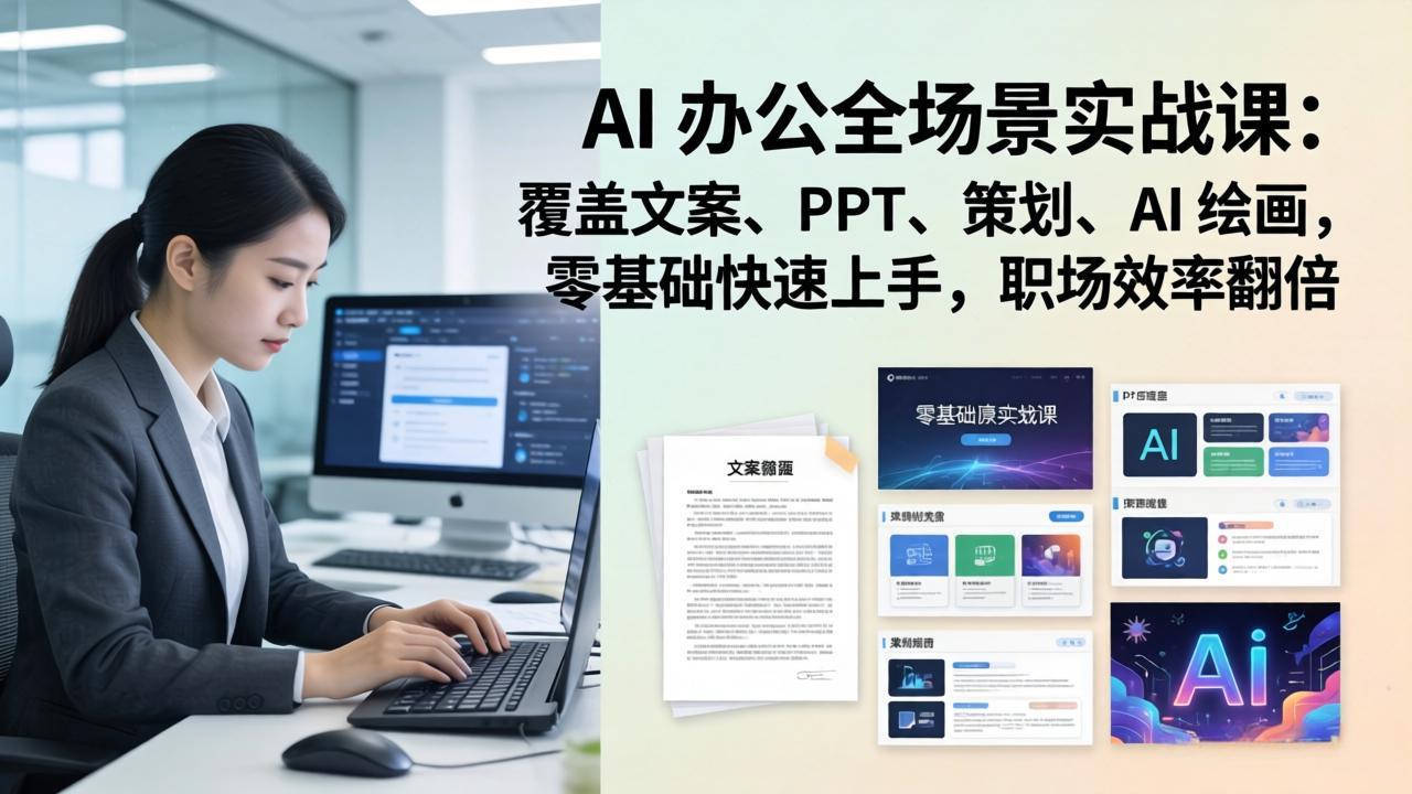 AI 办公全场景实战课:覆盖文案、PPT、策划、AI 绘画,零基础快速上手,职场效率翻倍-智富思维学堂