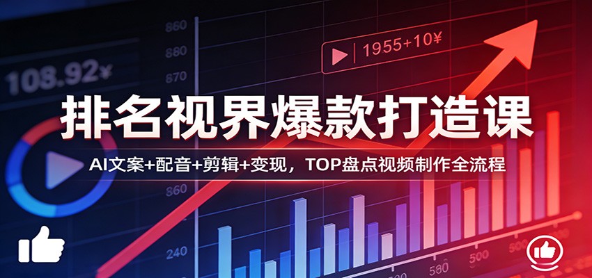 排名视界爆款打造课：AI文案+配音+剪辑+变现，TOP盘点视频制作全流程-智富思维学堂