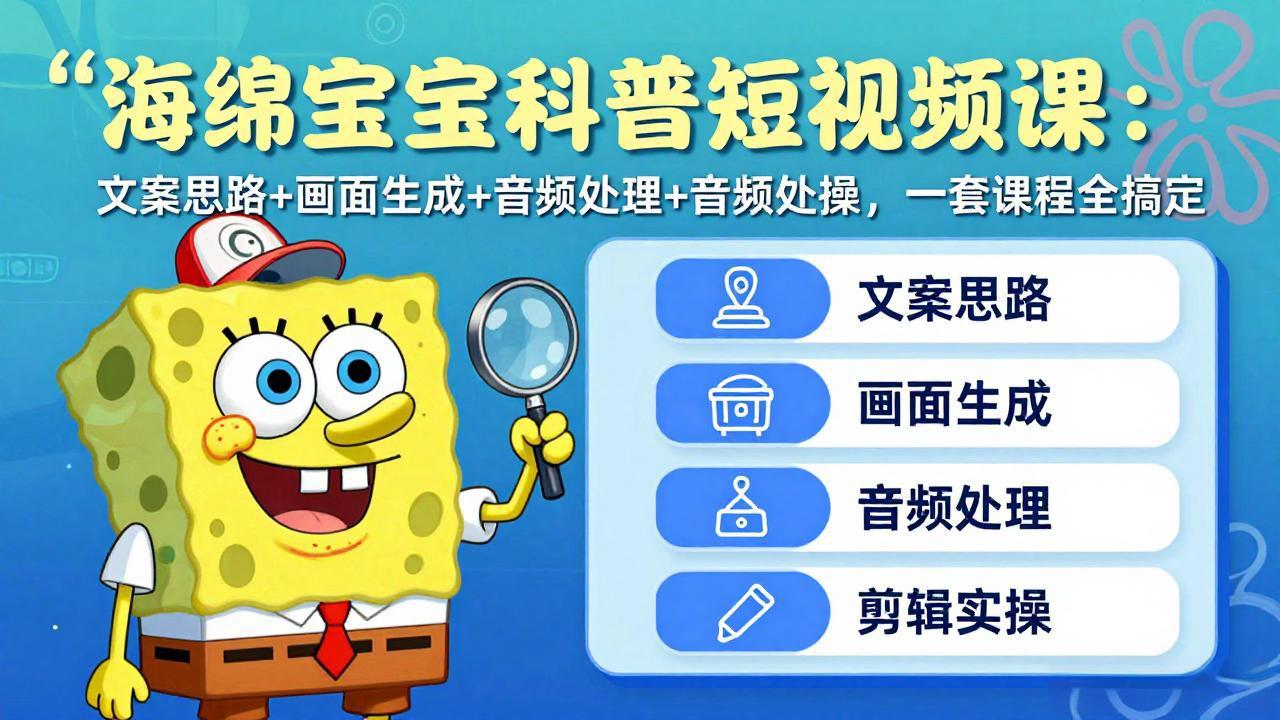 海绵宝宝科普短视频课：文案思路+画面生成+音频处理+剪辑实操，一套课程全搞定-智富思维学堂