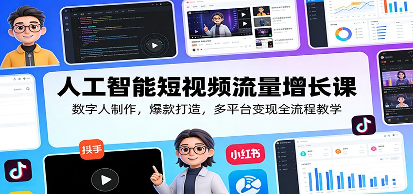 人工智能短视频流量增长课：数字人制作，爆款打造，多平台变现全流程教学-智富思维学堂