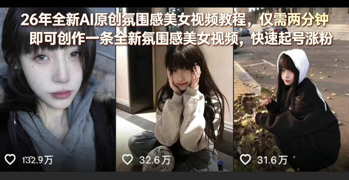 26年全新AI原创氛围感美女视频教程，仅需两分钟即可创作一条全新氛围感美女视频，快速起号涨粉-智富思维学堂