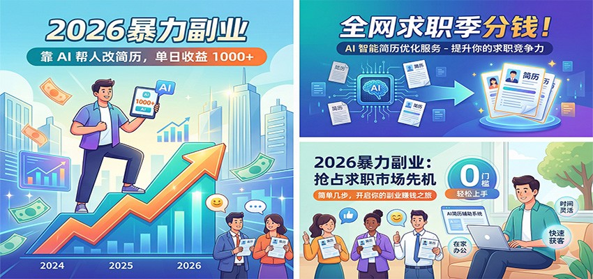 2026暴力副业：靠AI帮人改简历，单日收益1000+，全网求职季分钱-智富思维学堂